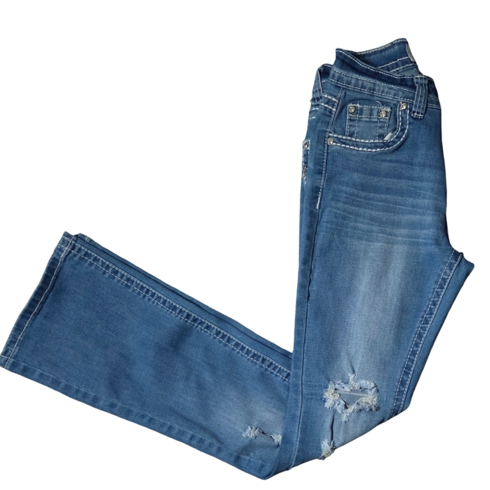 Y Jeans Los Angeles Embellished Bootcut Jeans Womens Sz 3/4 Cross Pocket - Picture 4 of 8